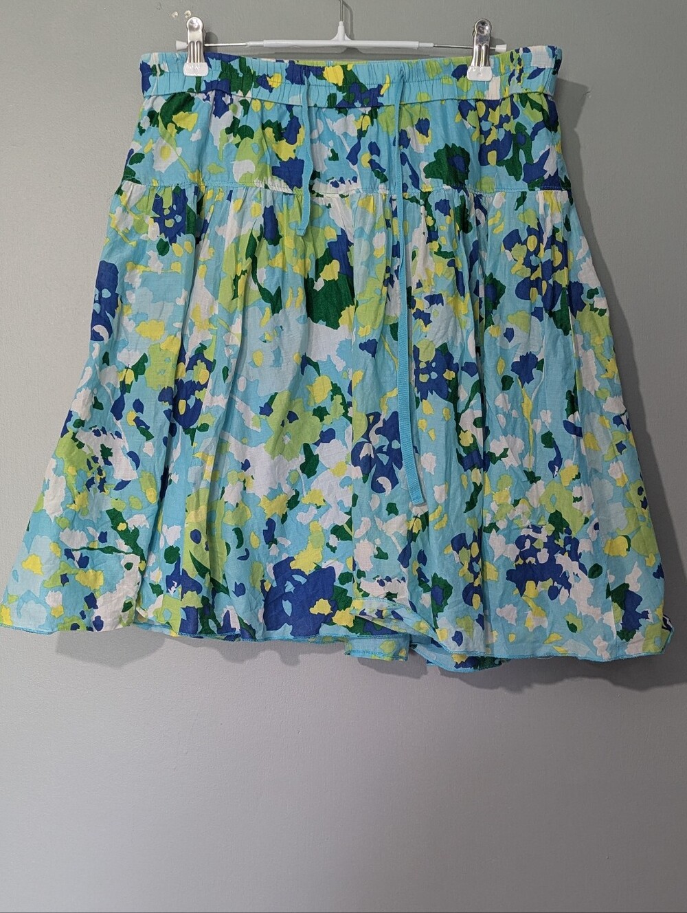 Old Navy Women's Watercolor Floral Blue Cotton Skirt Modern Vintage Whimsical